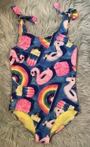 Justice Girls One Piece Swimsuit Size 10 Blue Pink Popsicle Rainbow Print - £7.88 GBP