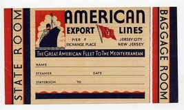 American Export Lines Baggage Label State Room or Baggage Room  - £14.40 GBP