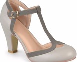 Journee Collection Women T Strap Pump Heels Olina Size US 10W Grey Faux ... - £21.19 GBP