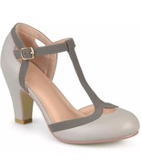 Journee Collection Women T Strap Pump Heels Olina Size US 10W Grey Faux ... - £21.30 GBP