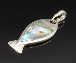 925 Sterling Silver - Vintage Inlaid Abalone Fish Pendant - PT20715 - £26.30 GBP