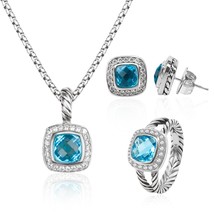 Bride Jewelry Set Morganite Zircon Luxury Wedding Earrings Pendant Necklace Ring - £87.99 GBP