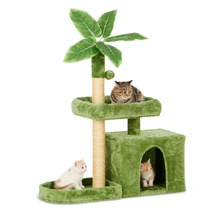 31.5&quot; Cat Tree Cat Tower for Indoor Cats with Green Leaves, Cat Condo Cozy Plush - £37.55 GBP