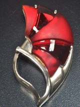 Vtg Kenneth Cole New York Signed Sterling Silver &amp; Red Glass Pin Brooch - £54.24 GBP