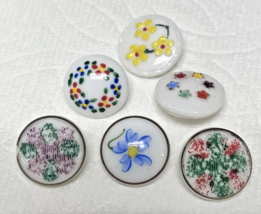 6 Vintage Milk Glass Buttons Flowers Yellow Daisy Purple Blue Reds Just ... - $14.36