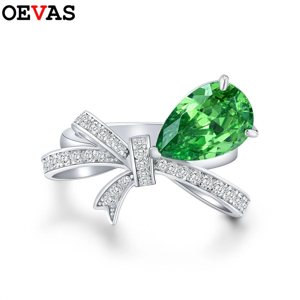 100% 925 Sterling Silver Drop-shaped 8*12 Emerald Green High Carbon Diamond Bowk - £45.30 GBP