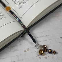 Crystal Bicone Square Seed Bead Beaded Thong Bookmark Handmade Black Top... - $14.84