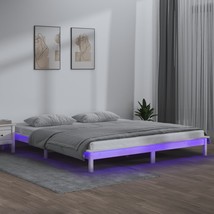 LED Bed Frame White 150x200 cm King Size Solid Wood - £88.07 GBP