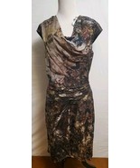 HELMUT LANG Silk Abstract Gravel Print Asymmetric-Drape Cowl Faux Wrap D... - $129.95