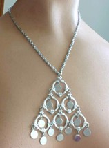 Fabulous Baroque Silver-tone Dangle Pendant Necklace 1960s vintage 19&quot; - £11.90 GBP