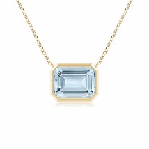 ANGARA East-West Bezel-Set Emerald-Cut Aquamarine Pendant in 14K Solid Gold - £497.58 GBP