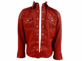 Red Shirt Formal Casual Handmade 100%Pure Leather Lambskin Men Stylish C... - $106.22