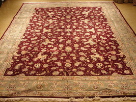 TRADITIONAL RUG 10x14  WOOL &amp; SILK HIGH END SINO  BURGUNDY S10-5416 - £2,576.78 GBP