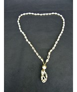 Vintage Costume Jewelry, White and Gold Bead, Tassle Necklace, UNIQUE NK256 - £9.98 GBP