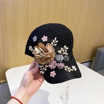 Chinese Style Handmade Applique Knitted Breathable Sunscreen Cap Casual Shade Ba - £17.29 GBP