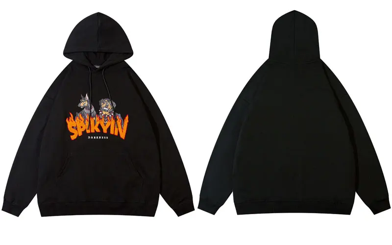 Mens Hoodie Sweatshirt Streetwear Hip Hop Embroidery Doberman Dog Flame Letter O - £254.97 GBP