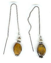 Handcrafted Faceted Tiger&#39;s Eye Threader Style Earrings - $30.00