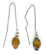 Handcrafted Faceted Tiger&#39;s Eye Threader Style Earrings - £23.59 GBP