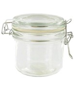 Mini Heremes CLEAR GLASS JAR Metal Clamp Top Lid 7.7oz Canister BPA Free... - $23.23