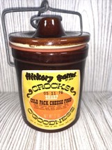 Vintage 1976 Hickory Farms Small Brown Glazed Stoneware Cheese Crock Wire Bale - £11.66 GBP