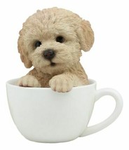 Realistic Brown Poodle Puppy Teacup Statue Pet Pal Dog Figurine With Glass Eyes - £25.79 GBP