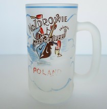 Vtg Beer Mug Frosted Glass Poland Na zdrowie Possibly Gay Fad Hazel Atlas - £11.71 GBP