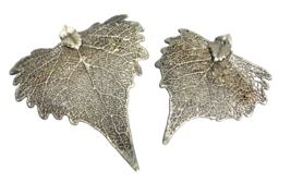 Vintage Silver Tone Two Leaves Brooch Pin Pendant Birch Leaf Metal - £12.92 GBP