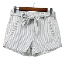 American Eagle Womens 0 Hi-Rise Belted Blue Cream Stripe Shorts 100% Cot... - £14.62 GBP