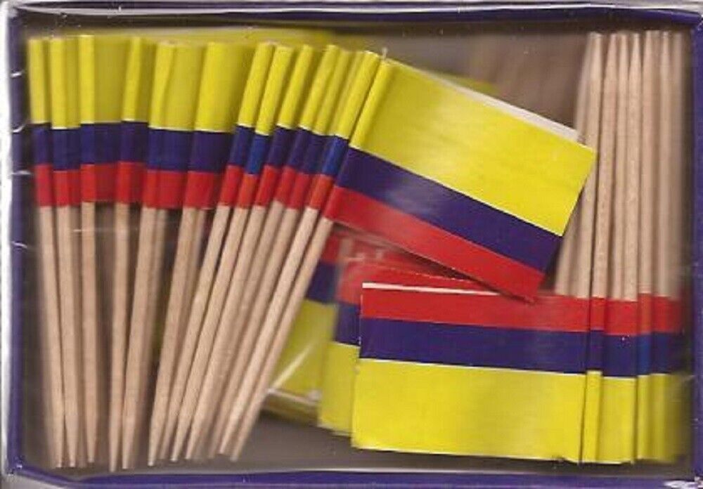 One Box of 100 Colombia Toothpick Flags, 100 Small Mini Cupcake Flags - $7.90