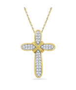 10k Yellow Gold Womens Round Diamond Bound Cross Pendant 1/8 Cttw - $3,041.09 MXN
