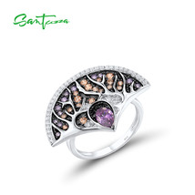 Pure 925 Sterling Silver Rings For Women Sparkling Black Spinel Amethyst White C - £40.28 GBP