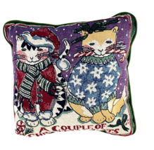 A Couple of Christmas Cats Accent Tapestry Throw Pillow Holiday Decor Ad... - $24.01