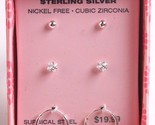 3 Ragazze Argento Sterling 925 Zircone Cubico Crystal Cerchio Post Orecc... - $14.98