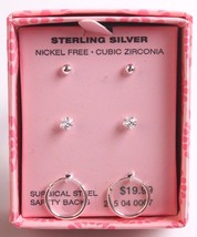 3 Ragazze Argento Sterling 925 Zircone Cubico Crystal Cerchio Post Orecc... - $14.98