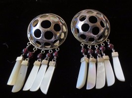 Sterling Silver Vintage Earrings with mother of pearl Dangle posts plum ... - £31.38 GBP