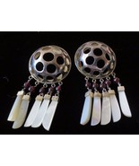 Sterling Silver Vintage Earrings with mother of pearl Dangle posts plum ... - £31.38 GBP