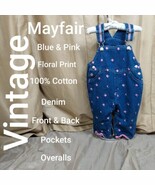 Vintage Mayfair Blue &amp; Floral Print Cotton Front &amp; Back Pockets Overalls... - €10,42 EUR
