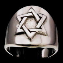 Sterling silver Hebrew symbol ring Star of David Hexagram high polished 925 silv - £63.93 GBP