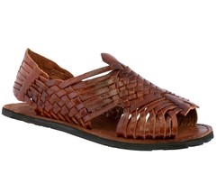 Mens Brown Sandals Mexican Huaraches Genuine Leather Handmade Woven Open... - $29.69