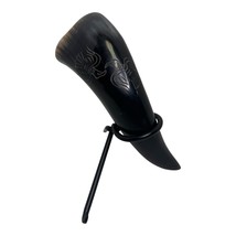 Carved Bird Eagle Medieval / Viking Drinking Bull Cow Horn &amp; Rack Metal ... - $25.00