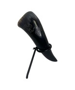 Carved Bird Eagle Medieval / Viking Drinking Bull Cow Horn &amp; Rack Metal ... - $34.30 CAD