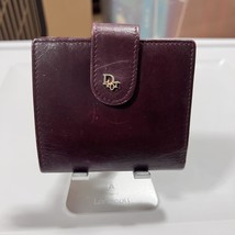 Christian Dior Leather Bifold Wallet Compact Purse Bordeaux Logo Flap MW... - $138.99