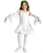 Girls Mummy Tutu White Tattered Dress, Tights, Gloves 4 Pc Halloween Costume-7/8 - £15.64 GBP