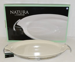 Godinger 6387 Natura 11 By 16 Inch Off White Porcelain Serving Tray With Rack - £36.33 GBP