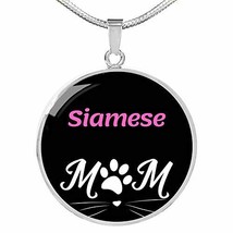 Siamese Cat Mom Necklace Circle Pendant Stainless Steel Or 18k Gold 18-22&quot; - £47.44 GBP