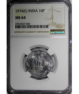 India-Republic Aluminum Magnesium 1974 9 (C) 10 Paise NGC MS64! - $1,525.77 MXN