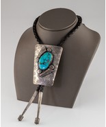 Sterling Silver Hand-Crafted Turquoise Bolo Tie Signed Bennett - £467.09 GBP