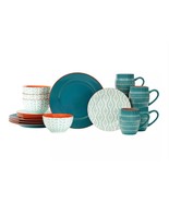 Baum Bros Tangiers 16-Piece Stoneware Dinnerware Set Turquoise - $171.85 CAD