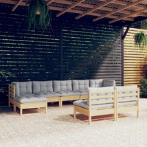  Garden Lounge Set Grey Solid pinewood, 100% polyester Large - $1,946.23 CAD