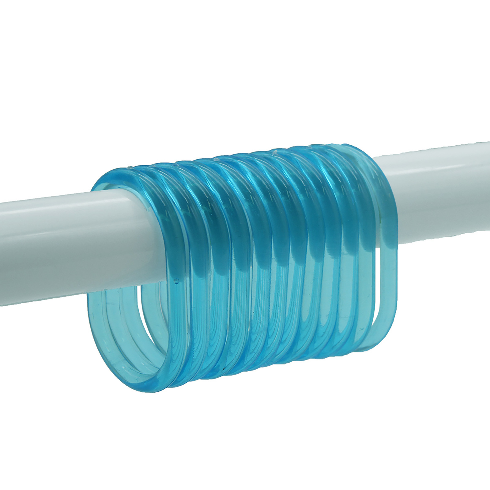 Clear Turquoise Blue Plastic Shower Curtain Rings - Set of 12
